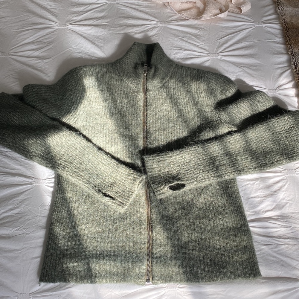 Ganni Soft Wool Knit Zip Cardigan - Small